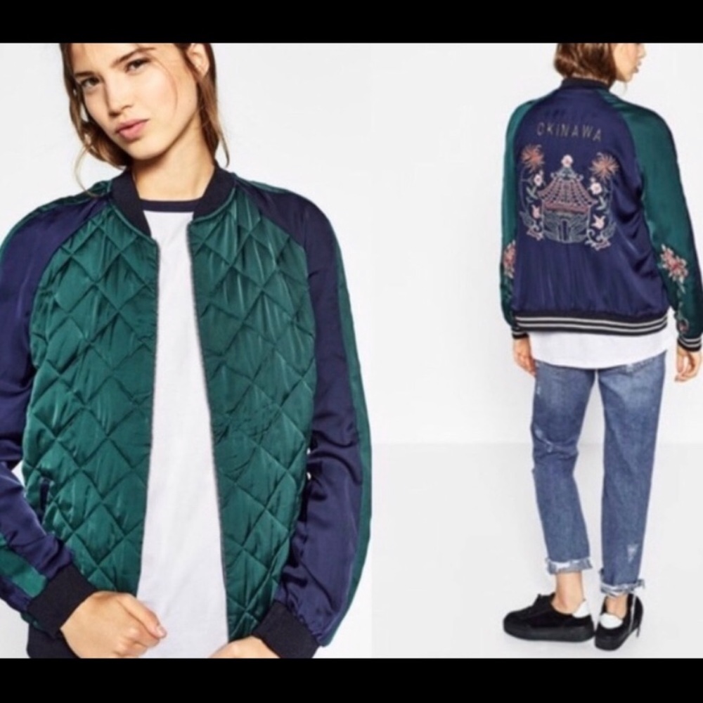 Zara Okinawa Reversible Bomber Satin Jacket